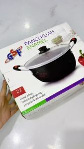 Panci Kuah Tutup Kaca Enamel 18 cm GSF 4918 / 22 cm GSF 4022 / Panci Kuping Serbaguna / Panci Susu / Saucepan
