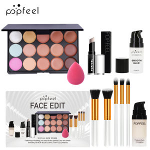 POPFEEL 10-Piece Face Makeup Set - Beginner-Friendly Foundation Concealer & Brush Combo - Complete Face Makeup Kit for Flawless