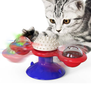 DearPaws Interactive Cat Toy Set – Windmill Teaser Stick with Catnip Ball Spinning Turntable & Glowing Suction Cup – Mint-Infused Scratcher for Playful Cats