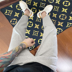 Grey Straight Leg Mens Casual Pants Loose Comfortable Pure Color Summer Trendy Nine-Piece Wide Leg Sports Leisure Trousers