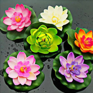 Artificial Lotus Fake Plant Pond Decor Artificial Water Lily Floating Foam Lotus Home Garden Fish Tank Fake Flower