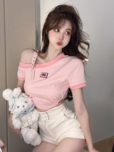 Áo Thun Tay Ngắn Ôm Vừa Vặn Phong Cách Ngọt Ngào Cay Nồng Của Mỹ Dành Cho Nữ Mùa Hè Áo Thun Ngắn Tay Ngắn Thiết Kế Gợi Cảm Độc Đáo