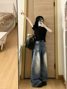 American Style Short Sleeve round Neck Fitted T-Shirt Womens Summer Fashion Inner Wear Top High Waist Knitted Cotton Shirt