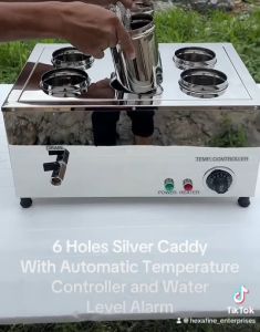 6-Hole Silver Caddy Spoon & Fork Heater Sterilizer with Automatic Controller Water Level Alarm