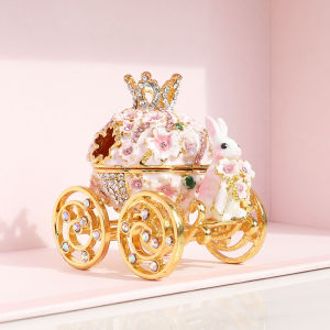 Cherry Blossom Rabbit Carriage ตกแต่งบ้านกล่องเครื่องประดับหัวใจสาวของขวัญโซ่มงกุฎเครื่องประดับของขวัญกรณี