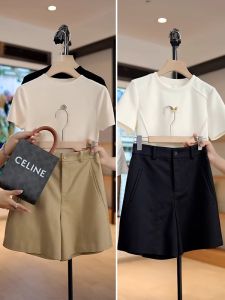 High Waist A-Line Thin Suit Pants Womens Summer Five-Quarter Casual Wide Leg Hot Pants Commute Style Simple Thin Material