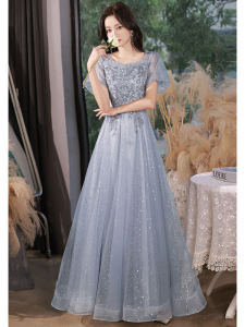 ชุดราตรีไซส์ใหญ่สำหรับผู้หญิง ชุดราตรีสไตล์เกาหลี กระโปรงยาวคลุมเข่า แขนสั้น ชุดแต่งงาน