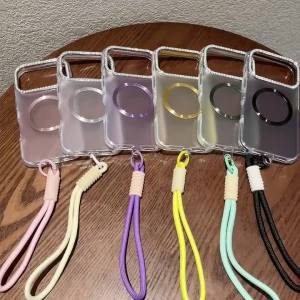 Ốp Điện Thoại iPhone Trong Suốt Cao Cấp Từ Tính Có Khung Bảo Vệ Ống Kính Đính Kim Tuyến Chống Sốc Chống Va Đập Kèm Dây Đeo