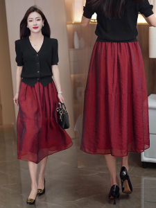 High Waist Short Sleeve Knitted Midi Skirt And Top Set for Women Dream West Lace Spring New Style Fashion Ensemble