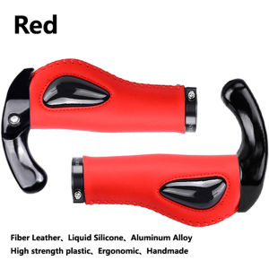 1 Pair Bicycle Grip Handlebar End Cap Aluminum Alloy Lock Mountain Bike Grip Handle Anti-slip Leather Bicycle Anti-Slip Grip