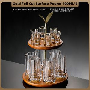 FLOWER MOO | Elegant Crystal Diamond Gold Foil Faceted Baijiu Glass Set