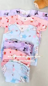 LIBBY Sanrio Setelan Piyama Newborn Bayi Anak Perempuan | Baju Kancing Depan Kutung | Kuromi Cinnamoroll Hello Kitty