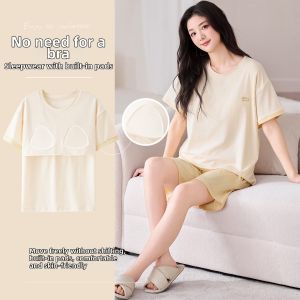 Baisina | Summer Chest Padded Light Simple Wearable Womens Sleepwear Set