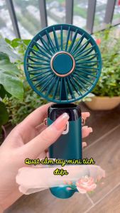 Quạt cầm tay USB nhỏ cầm tay mini treo cổ để bàn gấp gọn tích hợp giá đỡ điện thoại tiện lợi