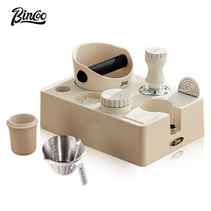 BINCOO Coffee Tamper Set Coffee Powder Press Base Set Coffee Distributor Portafilter Powder Tamper Knocker Bucket Set Coffee Machine Utensils Accessories 51MM/58MM