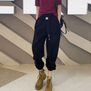 Pure Cotton Purple Straight Leg Wide Leg Pants Womens Spring Autumn New Elastic High Waist Small Size Cuffed Sports Harlan Pants