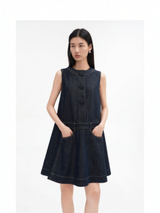 Vintage Denim Style A-Line Sleeveless Summer Dress