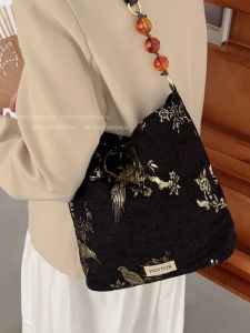 New Chinese Style Large Capacity Canvas Tote Bag Womens Commuter Underarm Bag Trendy Summer Handbag Soft Polyester Lining