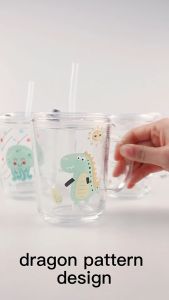 Eatkit Gelas Minum Anak Mug Susu Anti Tumpah 400ml Dengan Gagang Gratis Sedotan Motif Karakter Hewan