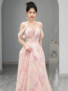 เรียบหรู สีชมพู สำหรับงานกลางคืน ชุดราตรี 2024 รูปแบบใหม่ ผู้หญิง Hostess Bustier หรูหรา Minimalist พิธี Performance Party ยาว เดรส