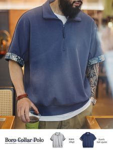 MADEN | US Vintage Boro Style Half Open Polo Neck Tshirt