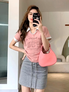 Korean Dress🎉เสื้อยืดสวยๆผู้หญิง💕เสื้อยืดแฟชั่นผู้หญิง ปกคอโปโล ลายน่ารัก สไตล์เกาหลีเรียบง่าย