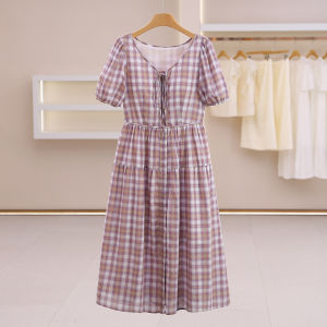 Comfortable Plaid Tie Belt Dress Summer