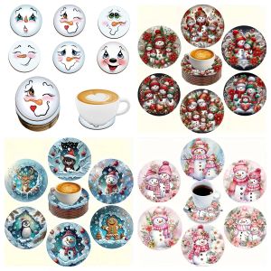 6 snowman print pads suitable for daily family gathering decoration office use anti-slip wooden coasters and festival gifts