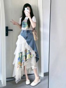 LIANGYILAILIN | Stylish -style Printed T Shirt Skirt Set