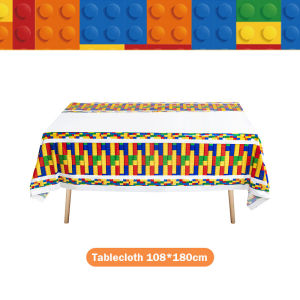 Building Block Birthday Decoration Party Supplies Colorful Block Cup Plate Balloons Banner Cake Topper for Kids Boy Party Favors
