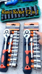 TOP PRODUK !! Kunci Sok Set CR-V Drive Socket Wrench Set 1/2 1/4 3/8 Handle 12 PCS Kunci Pas Set Handle 12 PCS CR-V Drive Socket Wrench kunci pas set murah Sahabat Power Tools