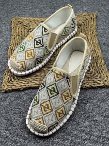 Autumn Mens Shoes Linen Fisherman Shoes 2024 New Arrival Slip-on Old Beijing Cloth Shoes Men Casual Soft Bottom Ethnic Style