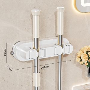Powerful Load Bearing Suction Cup Mop Holder Wall Mounted Clip No Drilling Required Bathroom Mop Rack Sticky Hook Fixator