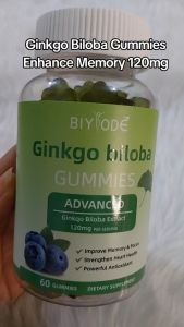 BIYODE Ginkgo biloba 120mg ปราศจากน้ำตาล สารสกัดแปะก๊วย ปรับปรุงหน่วยความจำ ขยายหลอดเลือด เพิ่มการไหลเวียน แอนตี้ออกซิเดชั่น แก้อักเสบ เพิ่มการเผาผลาญเซลล์สมอง 60 gummies