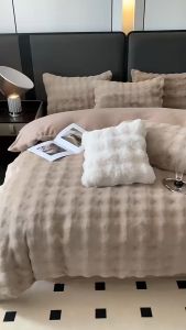 Set chăn ga gối nỉ lông chồn cao cấp chăn ga gối đủ kích thước mềm mại thoải mái ấm áp cho ngày đông lạnh thiết kiế vân sóng 5D hiện đại sang trọng Mellow Bedding