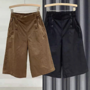 HUAXUNRAN | Quần Short Dài 5/10 Phong Cách Hàn Quốc Cao Waist Thoáng Mát cho Phụ Nữ Trung Niên Mùa Hè