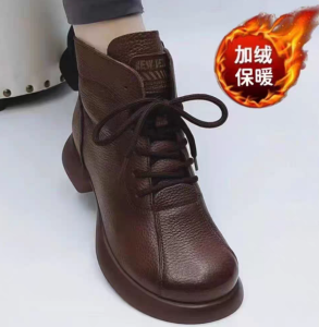 Giày Bốt Da Martin Cổ Ngắn Cho Nữ Giày Bốt Da Thường Chống Trượt Đế Thấp Phong Cách Mới 2024 Giày Bốt Da Lông Cừu Cổ Điển