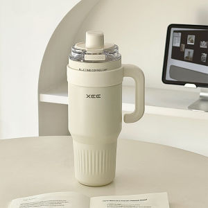 Korean Minimalist Thermal Mug With Straw And Handle 1200ml