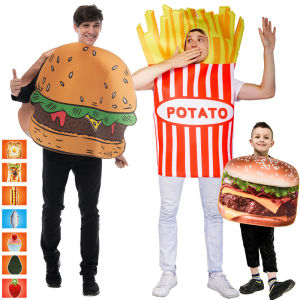 Adult Hamburger French Fries Cosplay Costume Funny Food Hot Dog Banana Jumpsuit Playsuit Halloween Carnival Party Costume
