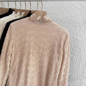 chaqi | Velvet Flocking Lace Base Shirt Womens Long Sleeve Half High Collar Inner Wear Fashionable Autumn Winter Trendy Girls Top