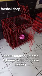 kandang kucing lipat ukuran 60x40x45 bonus tatakan kotoran sama tempat makan kucing