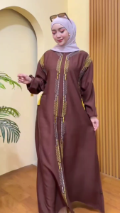 Gamis Twill Bordir Uniqlo.Gamis Aksen Rawis.Gamis Busui.Wudhu friendly