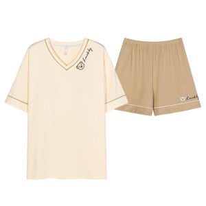 Miiow | Pure Cotton Sleepwear With Chest Pad Womens Summer Short Sleeve Shorts Thin Sweet Girl Home Clothes MiiOW Cat Person