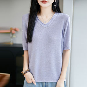 YUEXINYIRONG | French Minimalist Sparkly Thin Breathable T-shirt