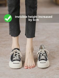 Genuine Leather Version! Small Hidden Heel Womens Shoes Smiling Canvas Shoes Easiest for Match White Shoes Womens Thick-Soled Casual Sneakers