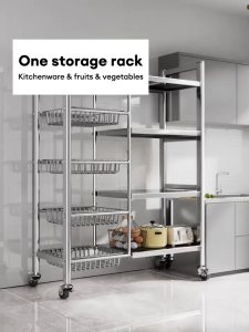 LOADNIX Stainless Steel Fruit Vegetable Storage Rack Kitchen Organizer Cart with Wheels Multi Layer Basket Shelf Heavy Duty Rolling Trolley