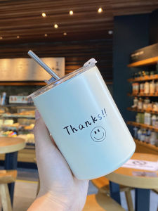 Minimalist Insulated Coffee Cup with Straw for Office Women High Aesthetic Value Stainless Steel Water Bottle Couple Cups