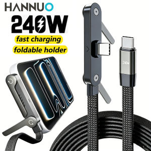 HANNUO 240W Type C Cable With Rotating Stand 2-in-1 Foldable Phone Holder & Fast Charging Cord USB-C Data Line for Laptop iPhone