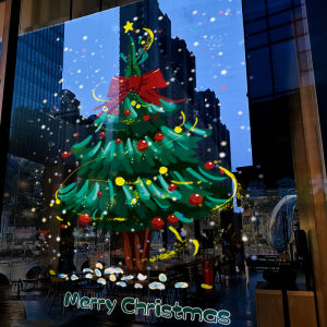 Christmas Decorative Static Cling Window Stickers Ins Style Christmas Tree Window Flowers Adhesive Glass Decals Door Stickers