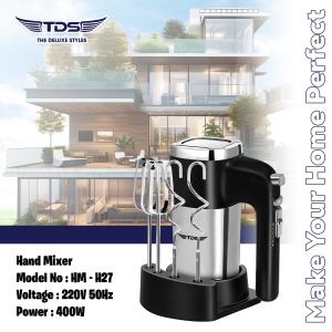 Hand Mixer เครื่องผสมมือ HM- H27 ABS plastic body Stainless steel full metal gear pure copper 400W 5 speeds settings with VDE eggs whisk beater storage stand Eco-friendly